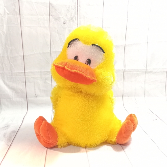 FLOPPY Fluffy Yellow Orange Duckie Toy Work Duck Plush 17 in. Stuff Animal Toy - Picture 1 of 9